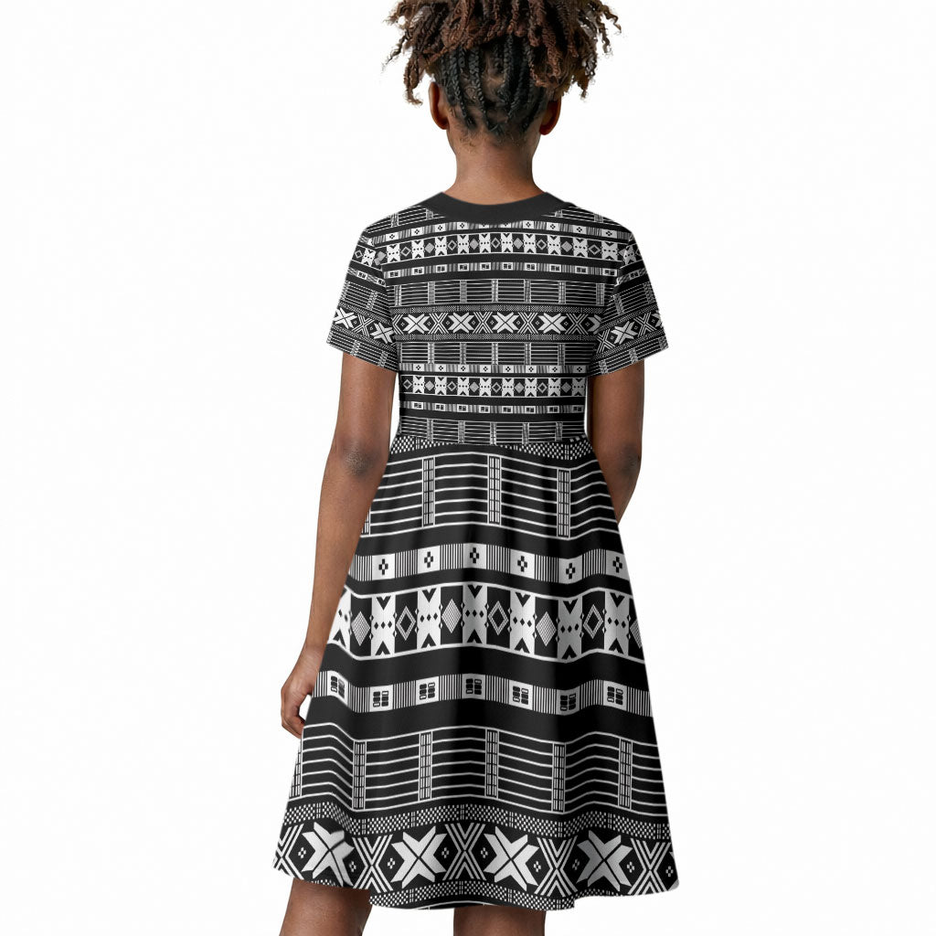 Pano De Terra Motifs Cabo Verde Kid Short Sleeve Dress Black Color