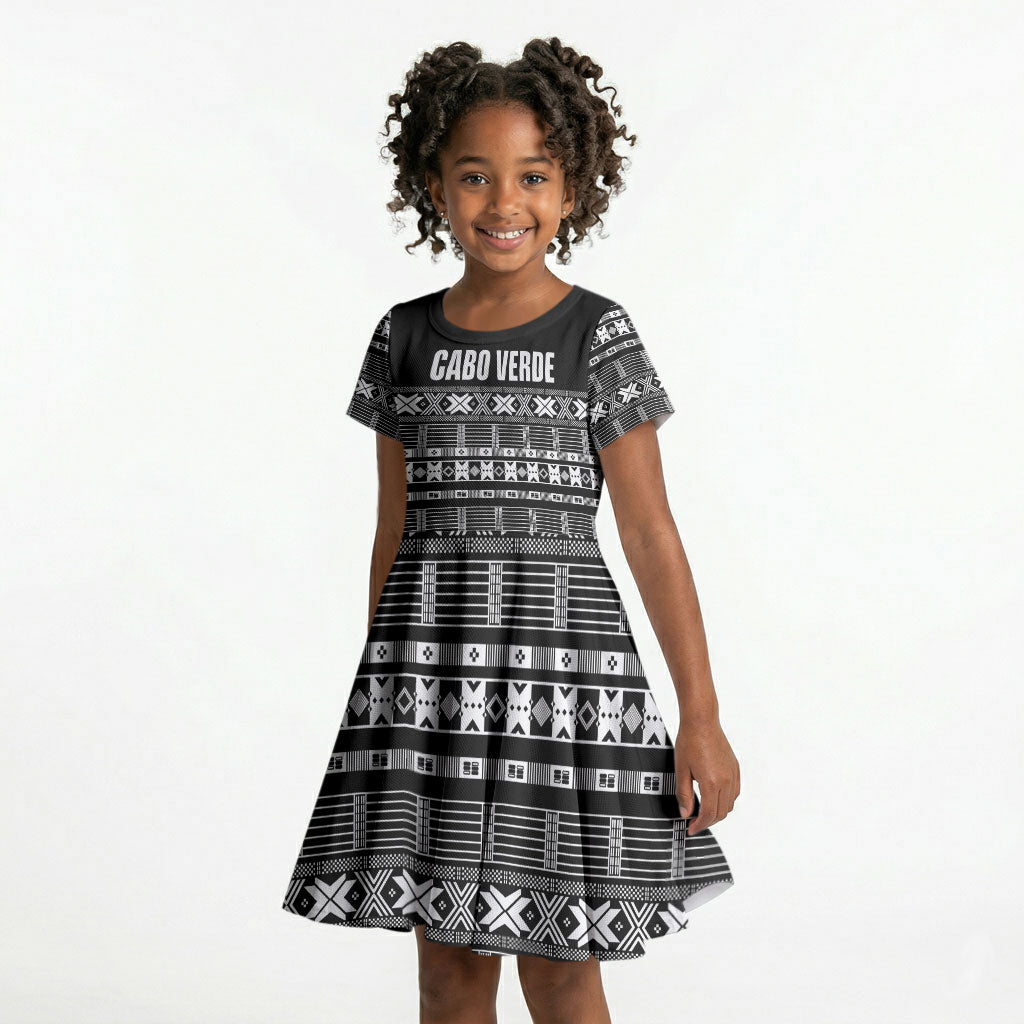 Pano De Terra Motifs Cabo Verde Kid Short Sleeve Dress Black Color