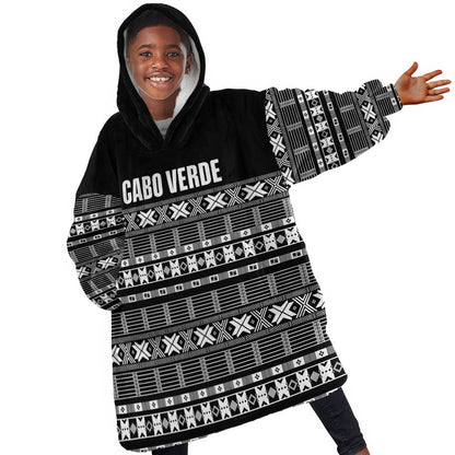 Pano De Terra Motifs Cabo Verde Kid Wearable Blanket Hoodie Black Color