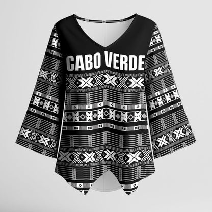 Pano De Terra Motifs Cabo Verde Kimono Sleeve Blouse Black Color