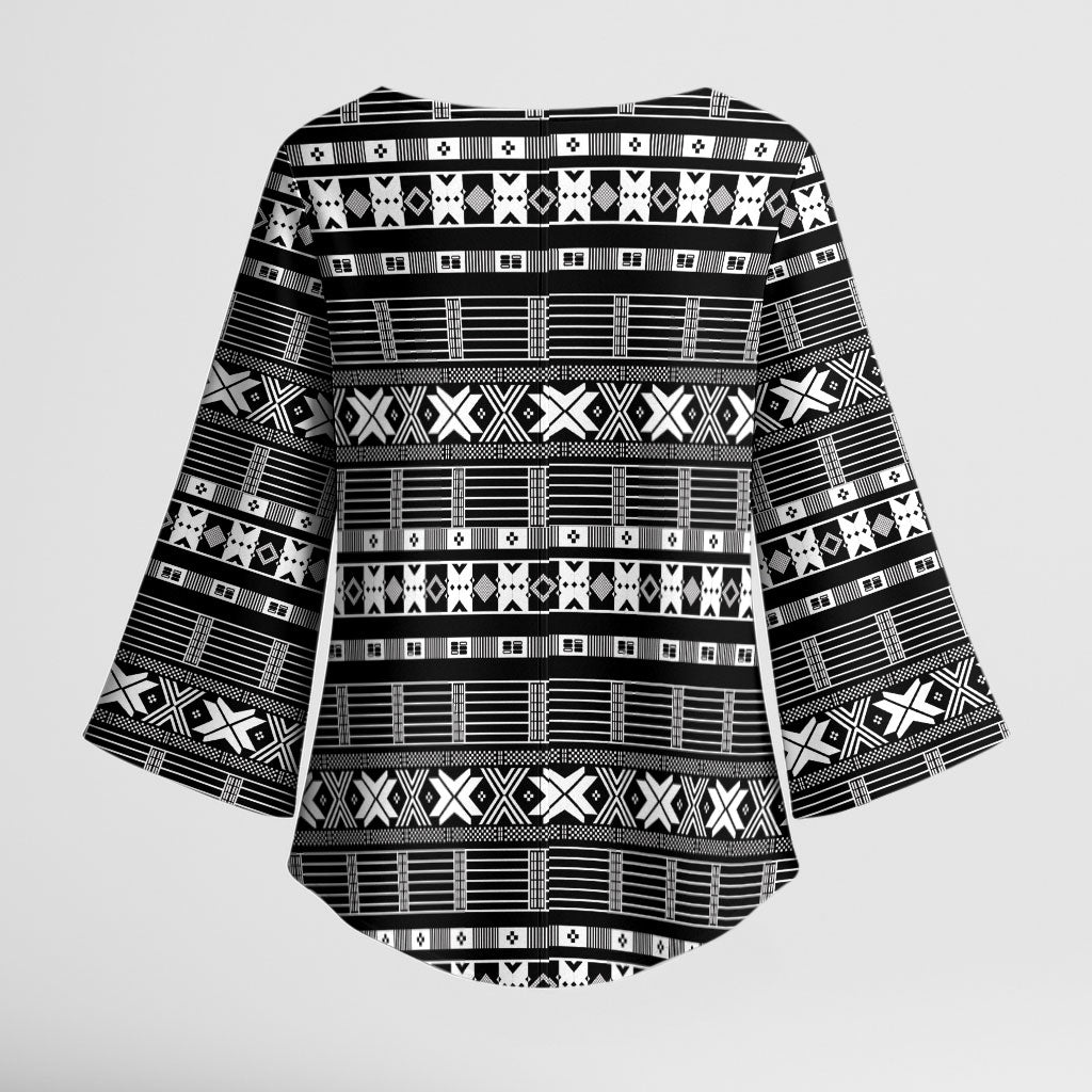 Pano De Terra Motifs Cabo Verde Kimono Sleeve Blouse Black Color