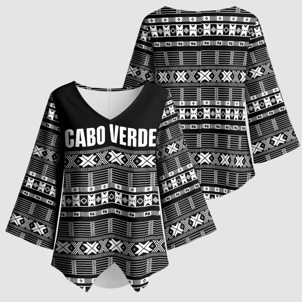 Pano De Terra Motifs Cabo Verde Kimono Sleeve Blouse Black Color