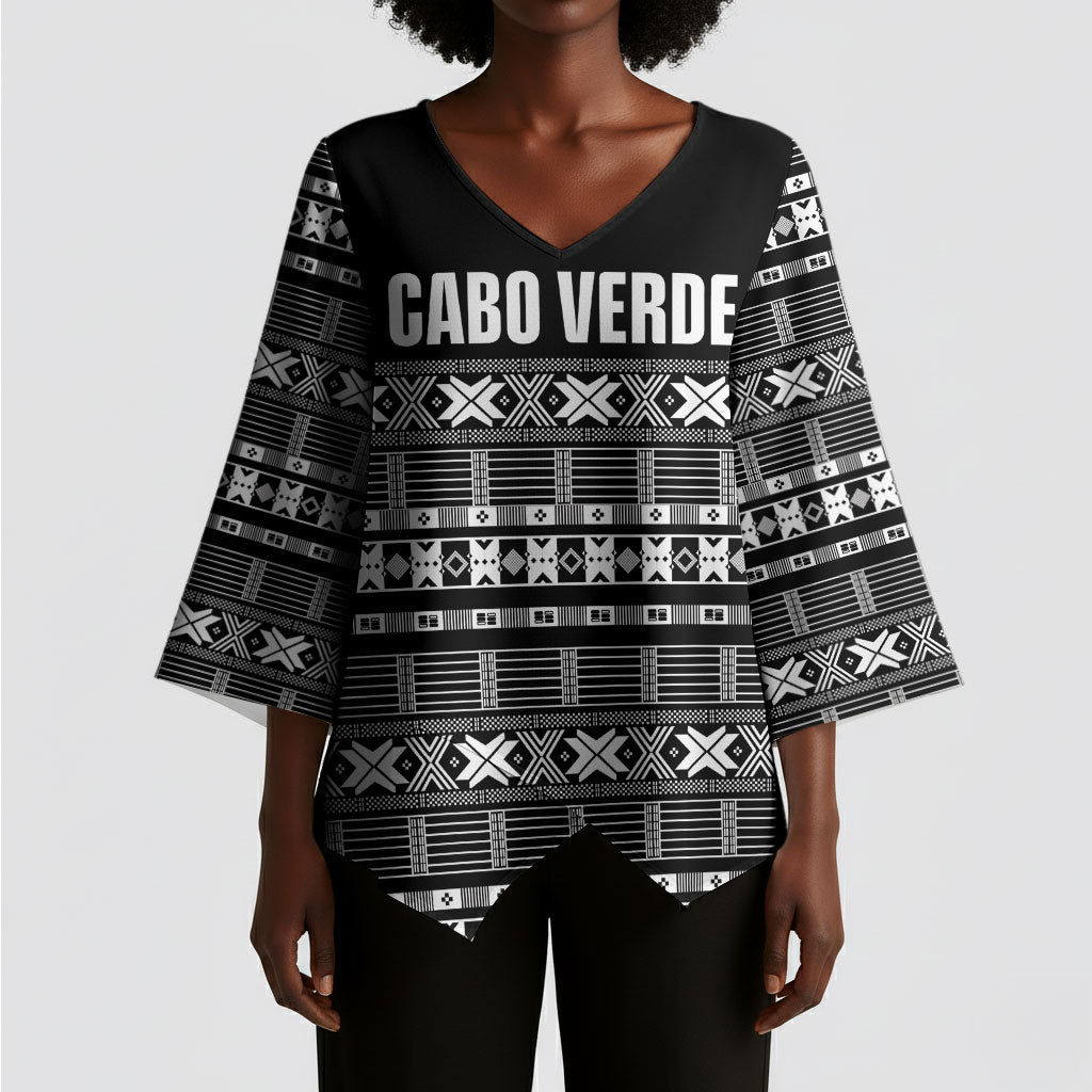 Pano De Terra Motifs Cabo Verde Kimono Sleeve Blouse Black Color