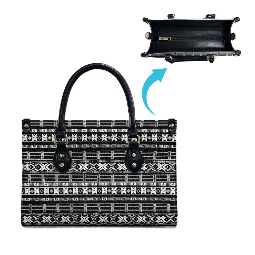 Pano De Terra Motifs Cabo Verde Leather Bag Black Color