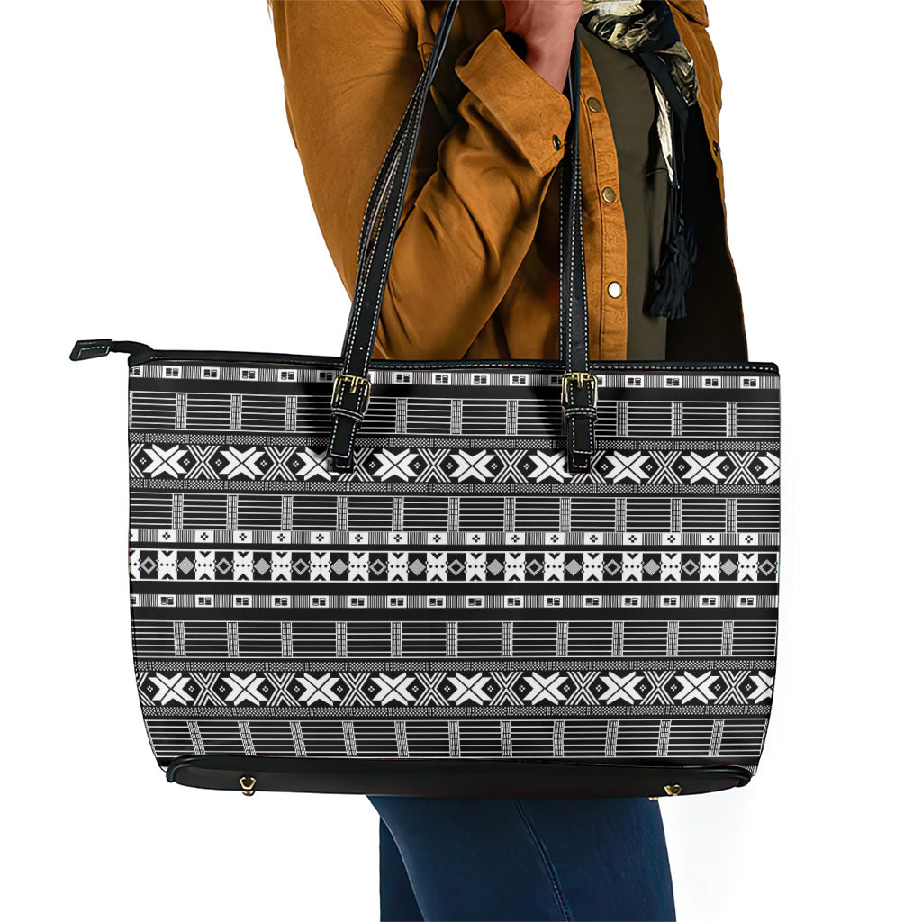 Pano De Terra Motifs Cabo Verde Leather Tote Bag Black Color