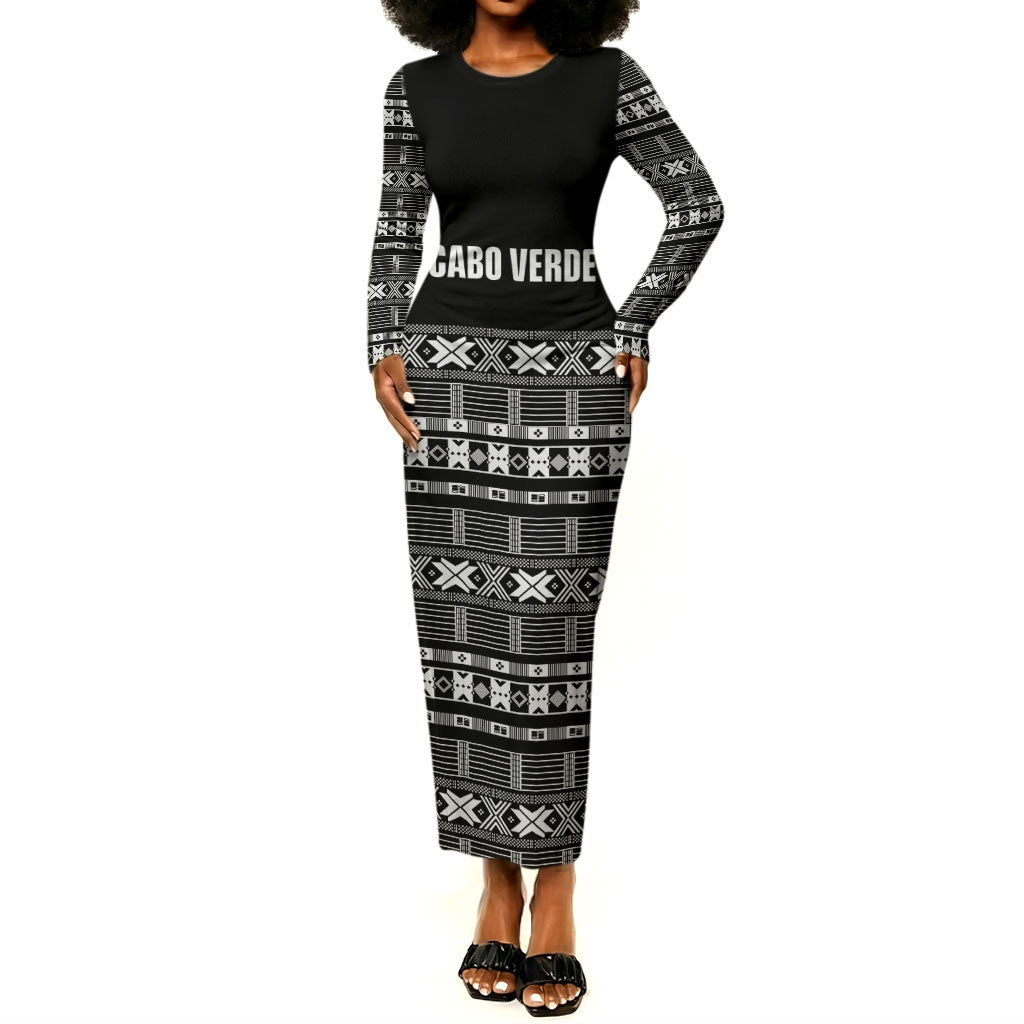 Pano De Terra Motifs Cabo Verde Long Sleeve Bodycon Dress Black Color
