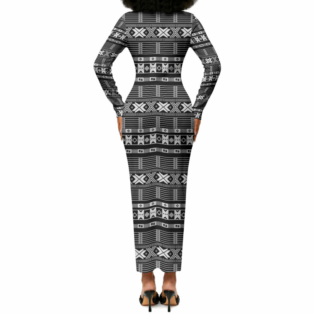 Pano De Terra Motifs Cabo Verde Long Sleeve Bodycon Dress Black Color