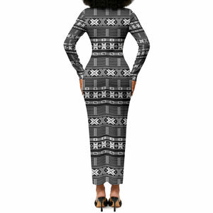 Pano De Terra Motifs Cabo Verde Long Sleeve Bodycon Dress Black Color