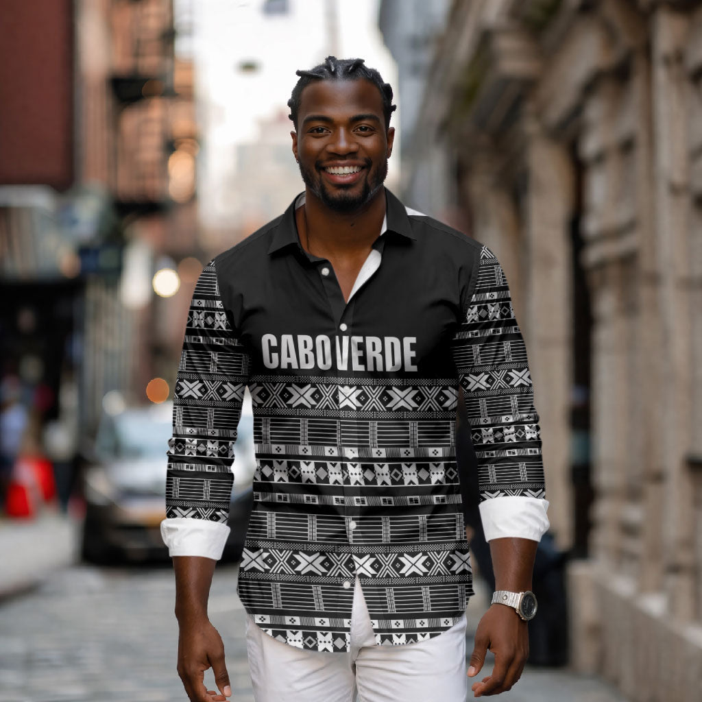 Pano De Terra Motifs Cabo Verde Long Sleeve Button Shirt Black Color