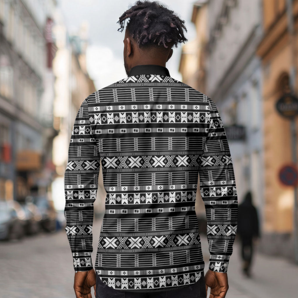 Pano De Terra Motifs Cabo Verde Long Sleeve Button Shirt Black Color
