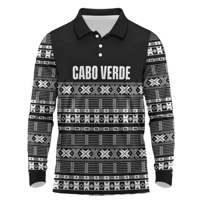 Pano De Terra Motifs Cabo Verde Long Sleeve Polo Shirt Black Color