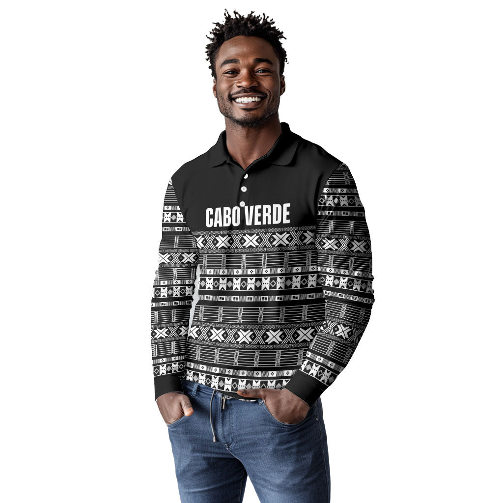 Pano De Terra Motifs Cabo Verde Long Sleeve Polo Shirt Black Color