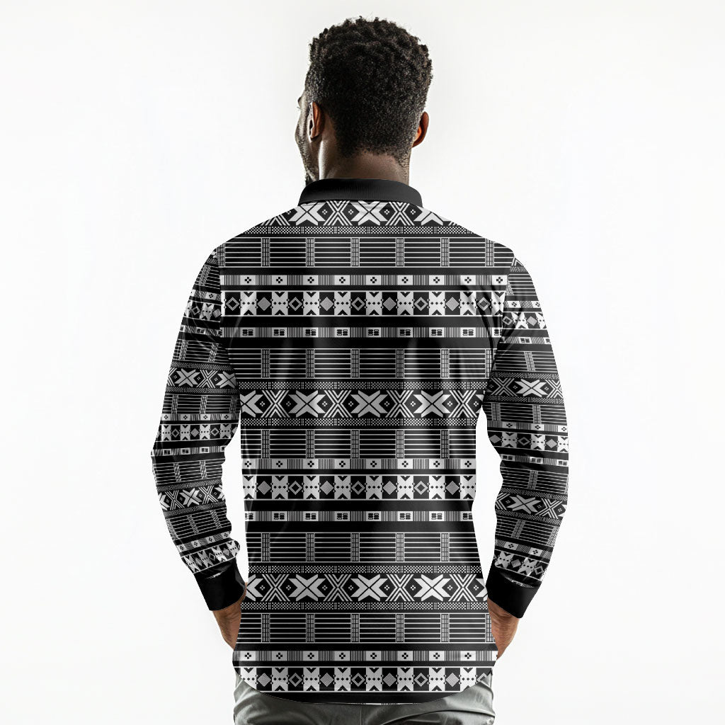 Pano De Terra Motifs Cabo Verde Long Sleeve Polo Shirt Black Color