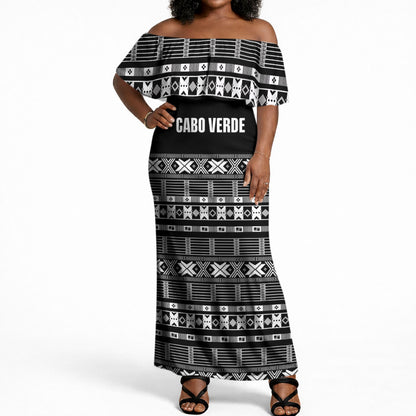 Pano De Terra Motifs Cabo Verde Off Shoulder Maxi Dress Black Color