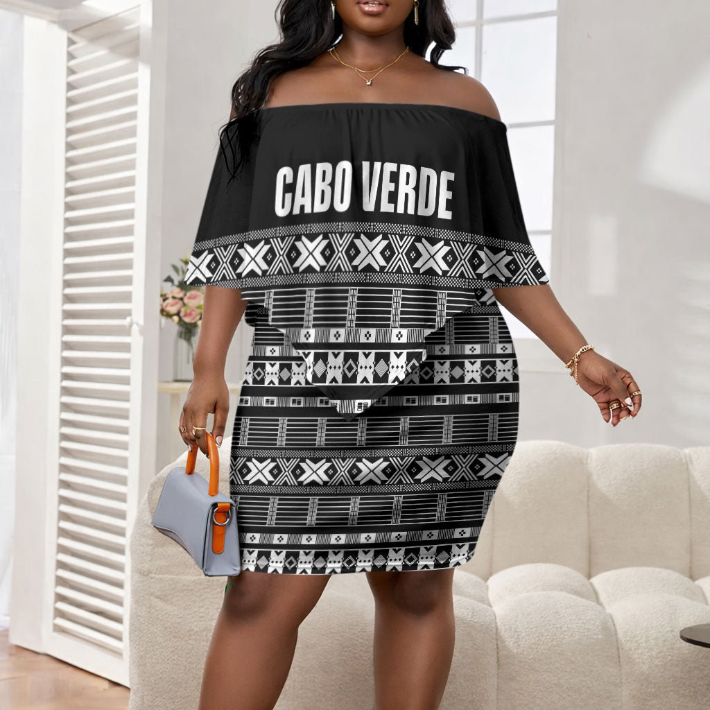 Pano De Terra Motifs Cabo Verde Off Shoulder Short Dress Black Color