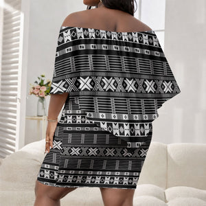Pano De Terra Motifs Cabo Verde Off Shoulder Short Dress Black Color