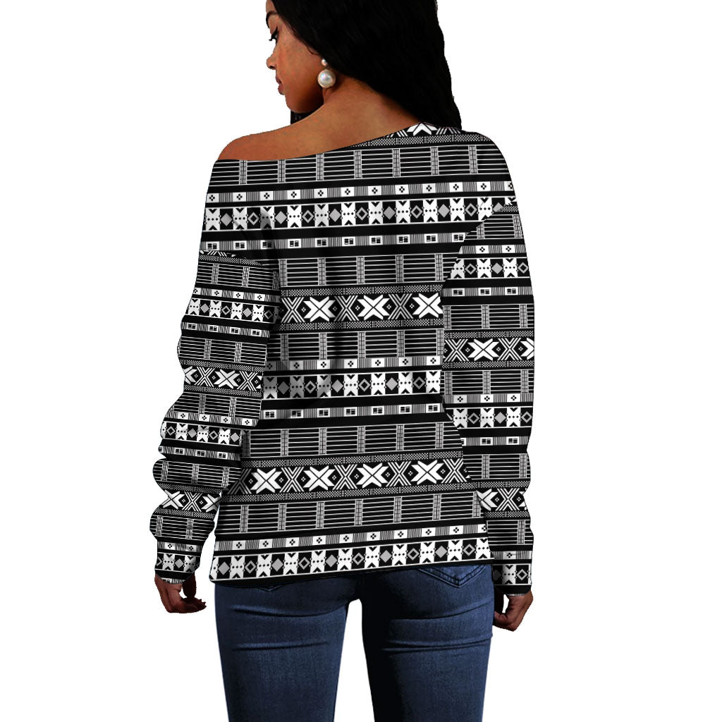Pano De Terra Motifs Cabo Verde Off Shoulder Sweater Black Color