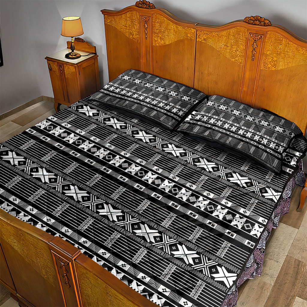 Pano De Terra Motifs Cabo Verde Quilt Bed Set Black Color