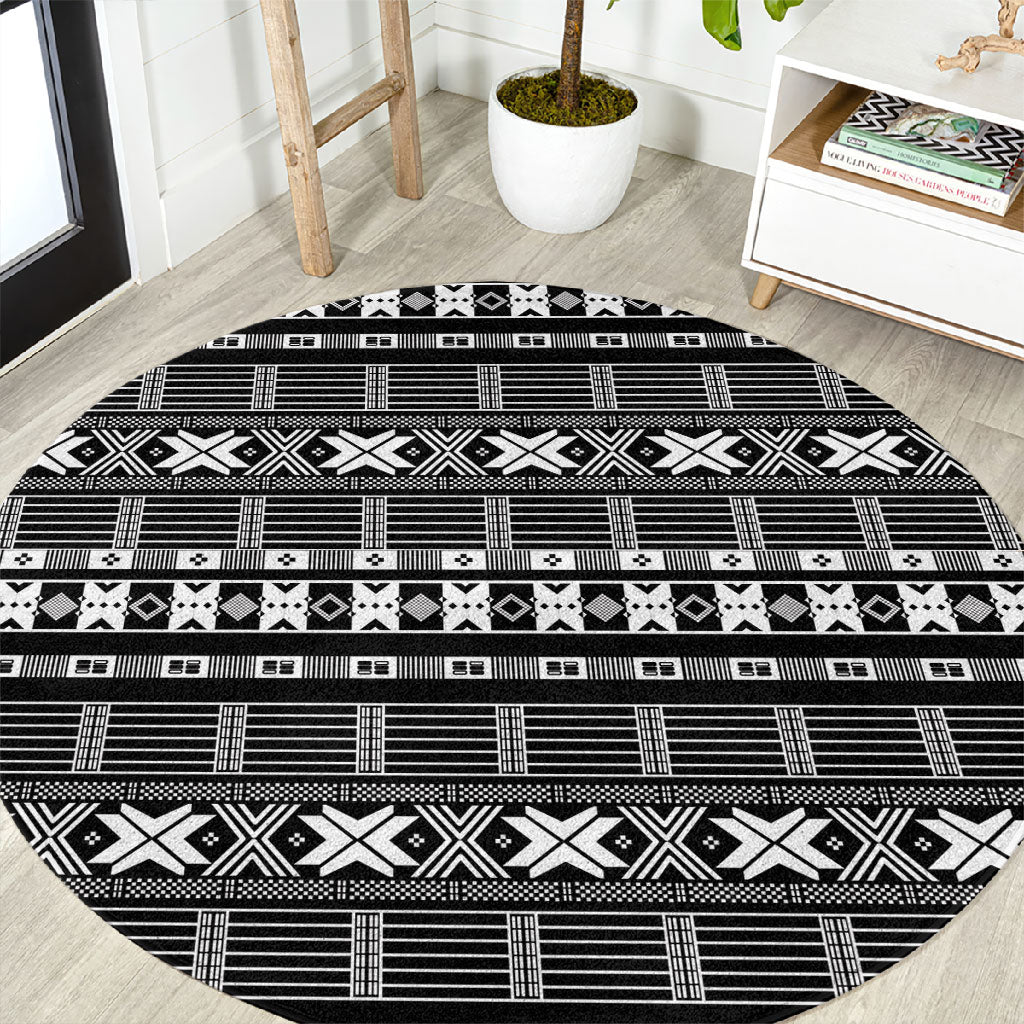Pano De Terra Motifs Cabo Verde Round Carpet Black Color