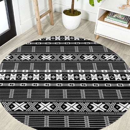 Pano De Terra Motifs Cabo Verde Round Carpet Black Color