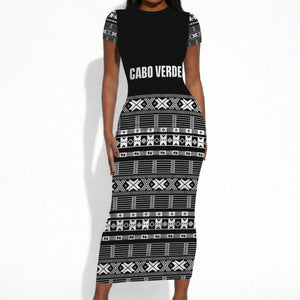 Pano De Terra Motifs Cabo Verde Short Sleeve Bodycon Dress Black Color