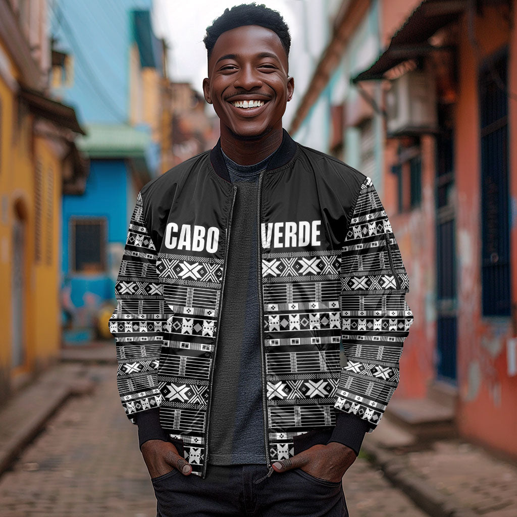 Pano De Terra Motifs Cabo Verde Sleeve Zip Bomber Jacket Black Color
