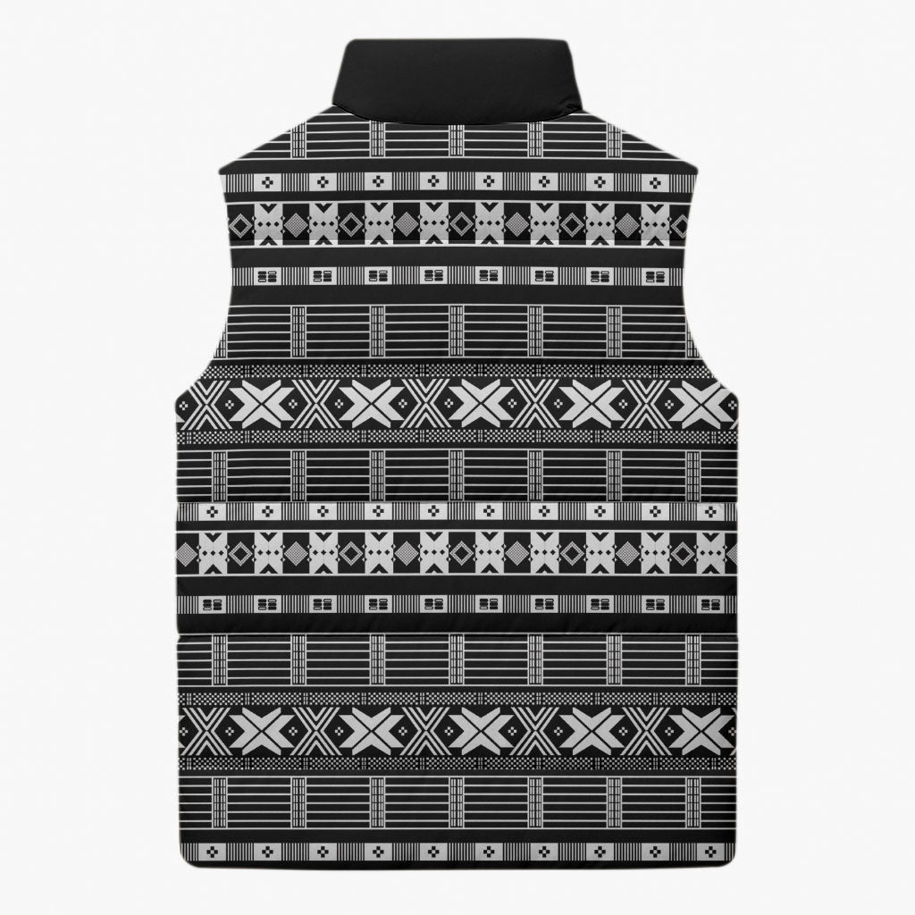 Pano De Terra Motifs Cabo Verde Sleeveless Puffer Jacket Black Color