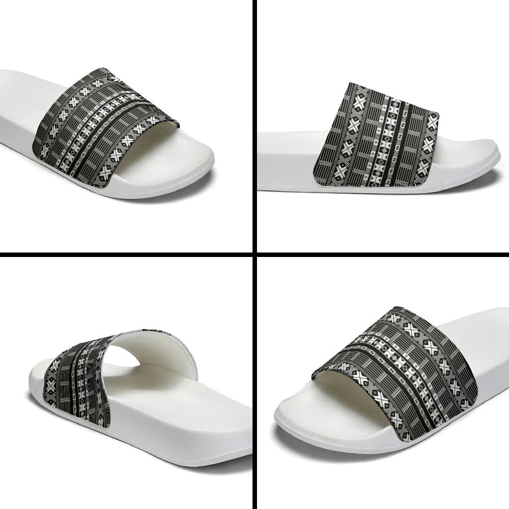 Pano De Terra Motifs Cabo Verde Slide Sandals Black Color