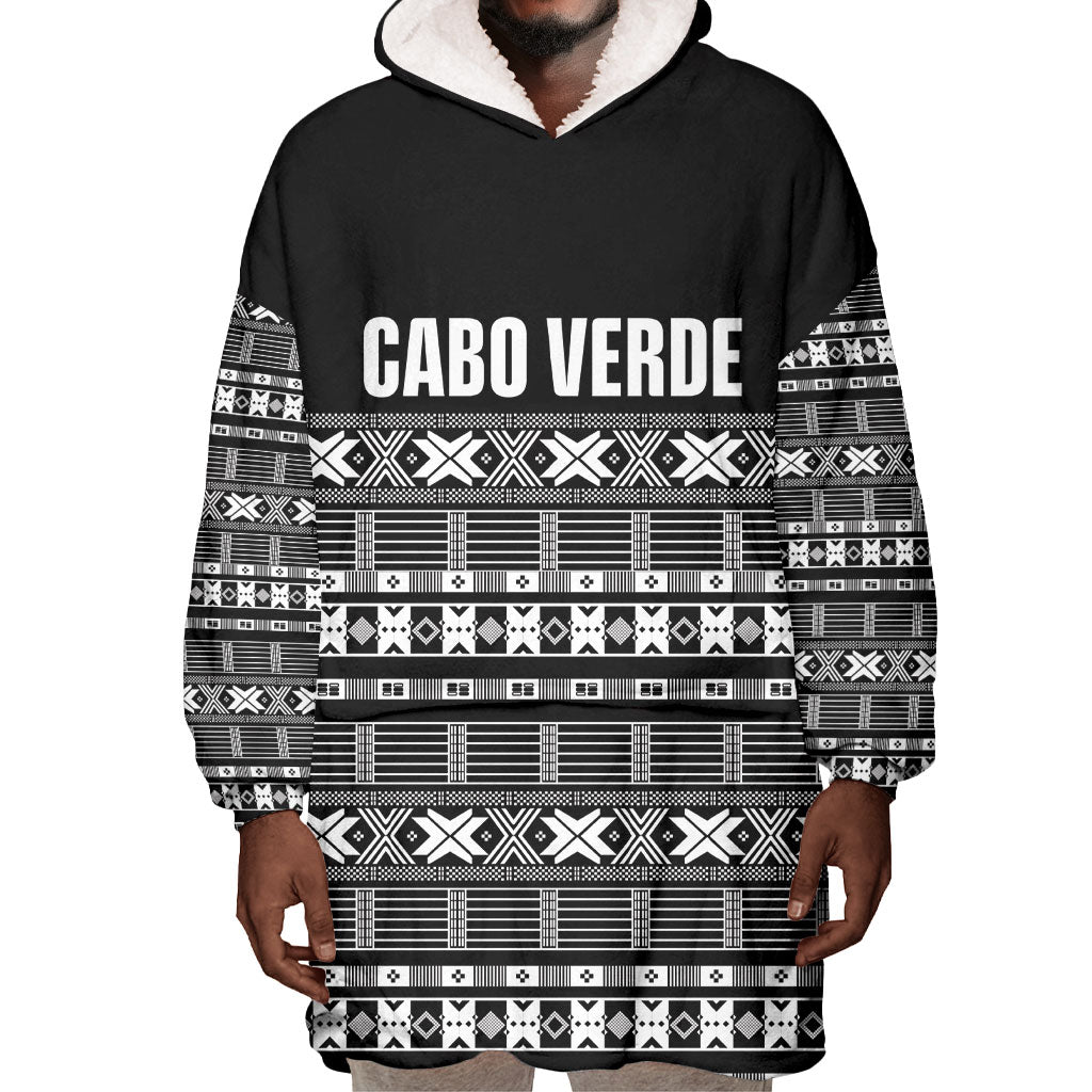 Pano De Terra Motifs Cabo Verde Wearable Blanket Hoodie Black Color