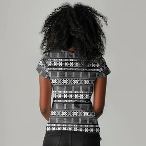 Pano De Terra Motifs Cabo Verde Women V-Neck T-Shirt Black Color