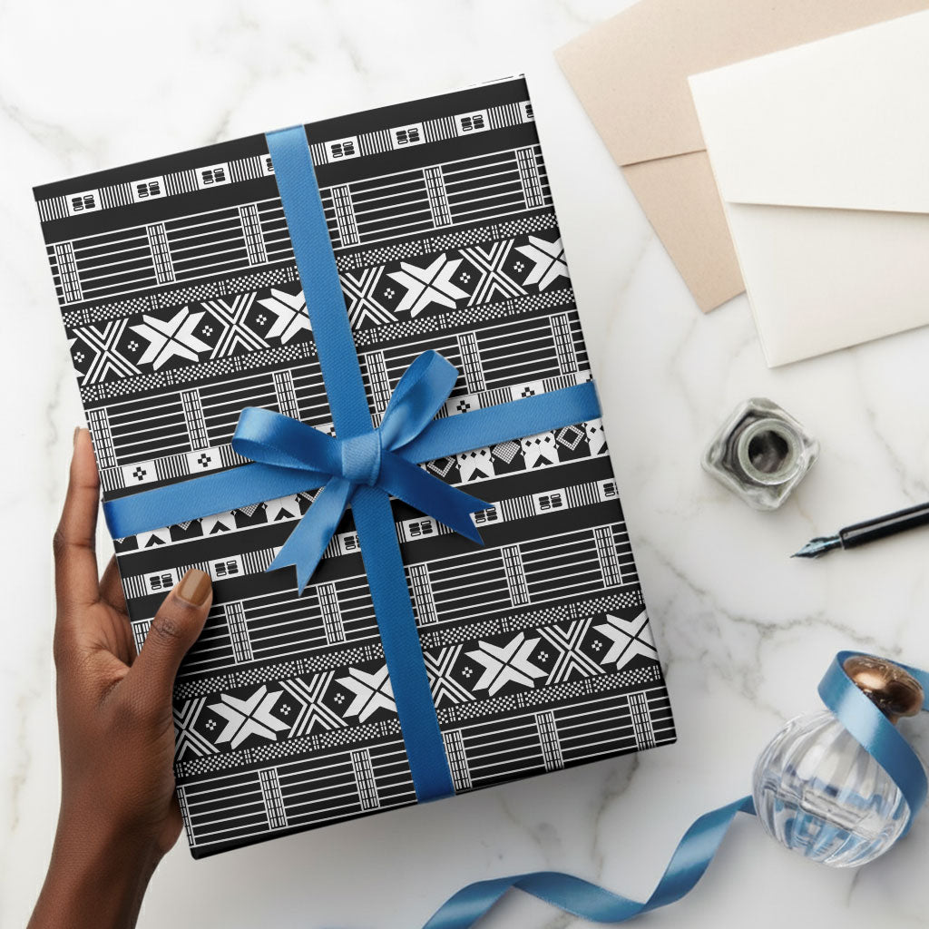 Pano De Terra Motifs Cabo Verde Wrapping Paper Black Color