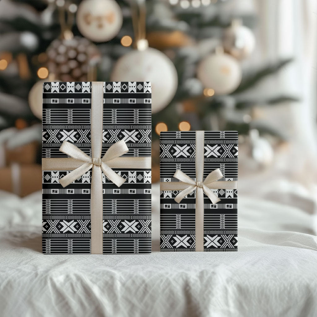 Pano De Terra Motifs Cabo Verde Wrapping Paper Black Color