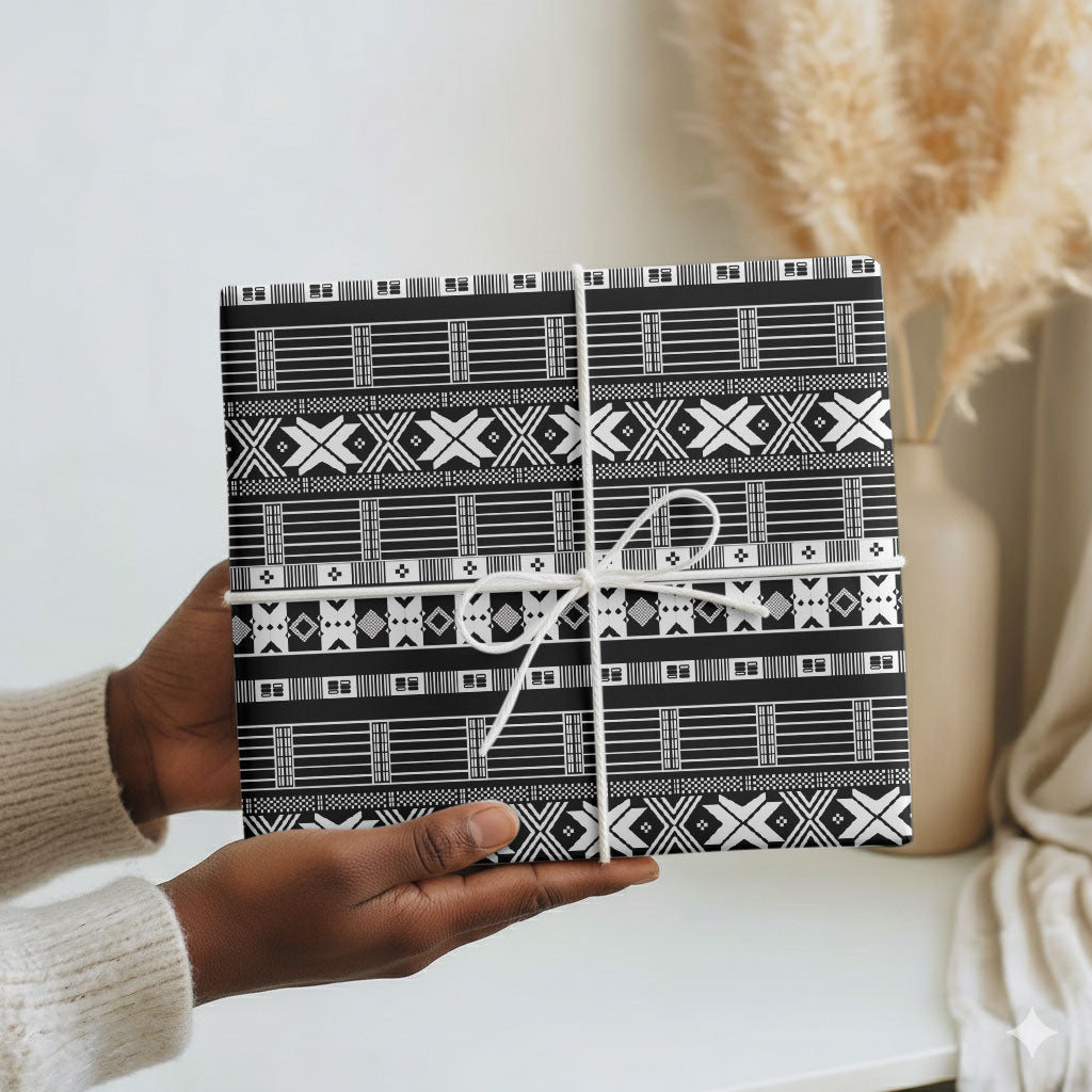 Pano De Terra Motifs Cabo Verde Wrapping Paper Black Color