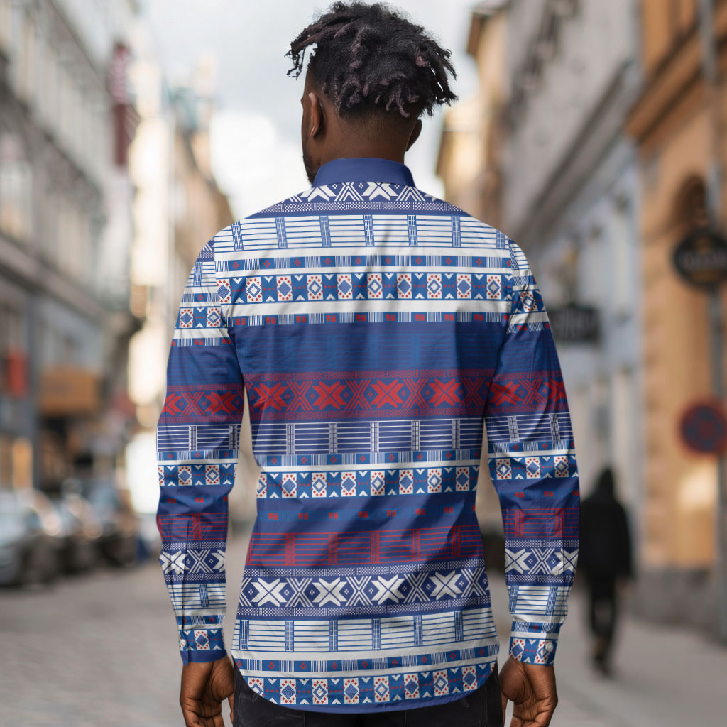 Pano De Terra Motifs Cabo Verde Long Sleeve Button Shirt Flag Color