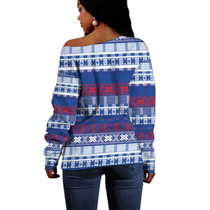 Pano De Terra Motifs Cabo Verde Off Shoulder Sweater Flag Color