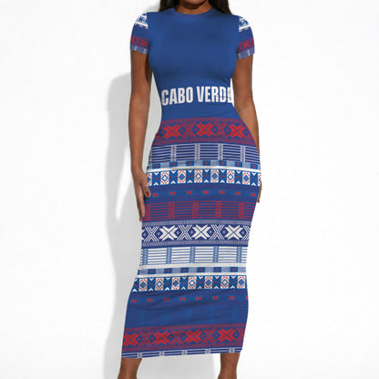 Pano De Terra Motifs Cabo Verde Short Sleeve Bodycon Dress Flag Color