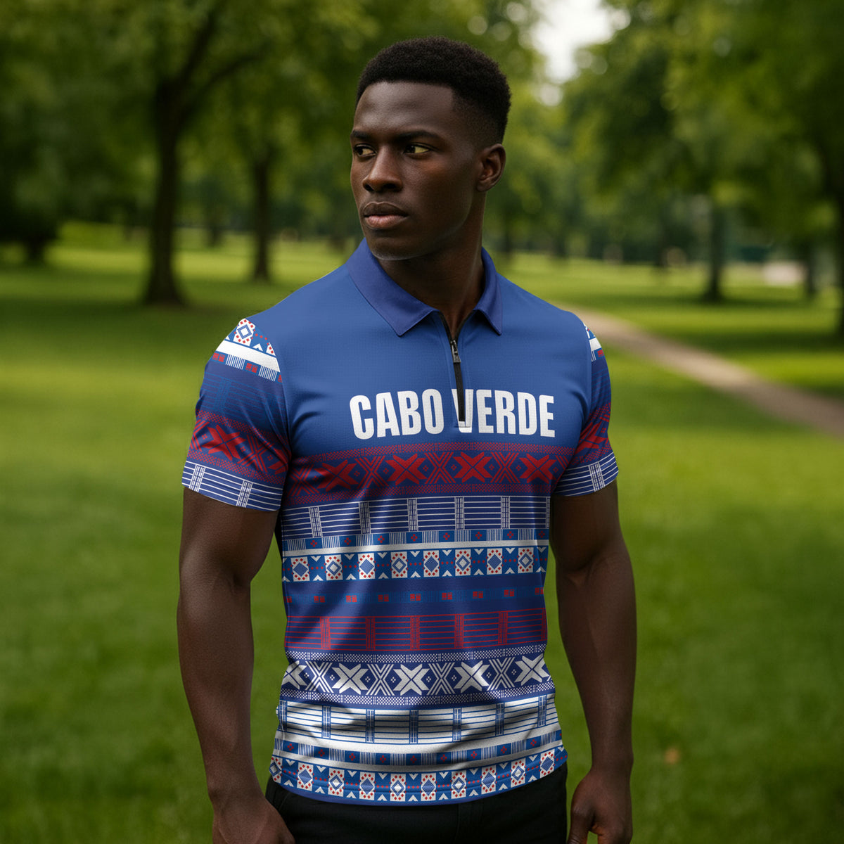 Pano De Terra Motifs Cabo Verde Zipper Polo Shirt Flag Color