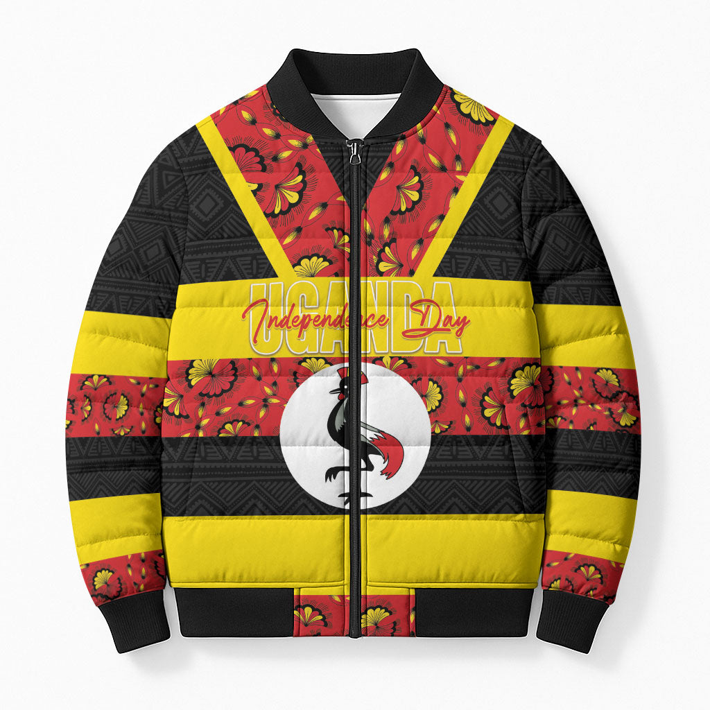Personalized Uganda Independence Day Bomber Puffer Jacket Ugandan Kitenge African Pattern