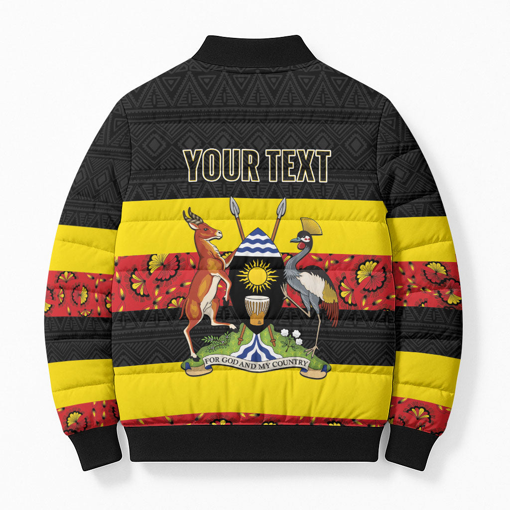 Personalized Uganda Independence Day Bomber Puffer Jacket Ugandan Kitenge African Pattern