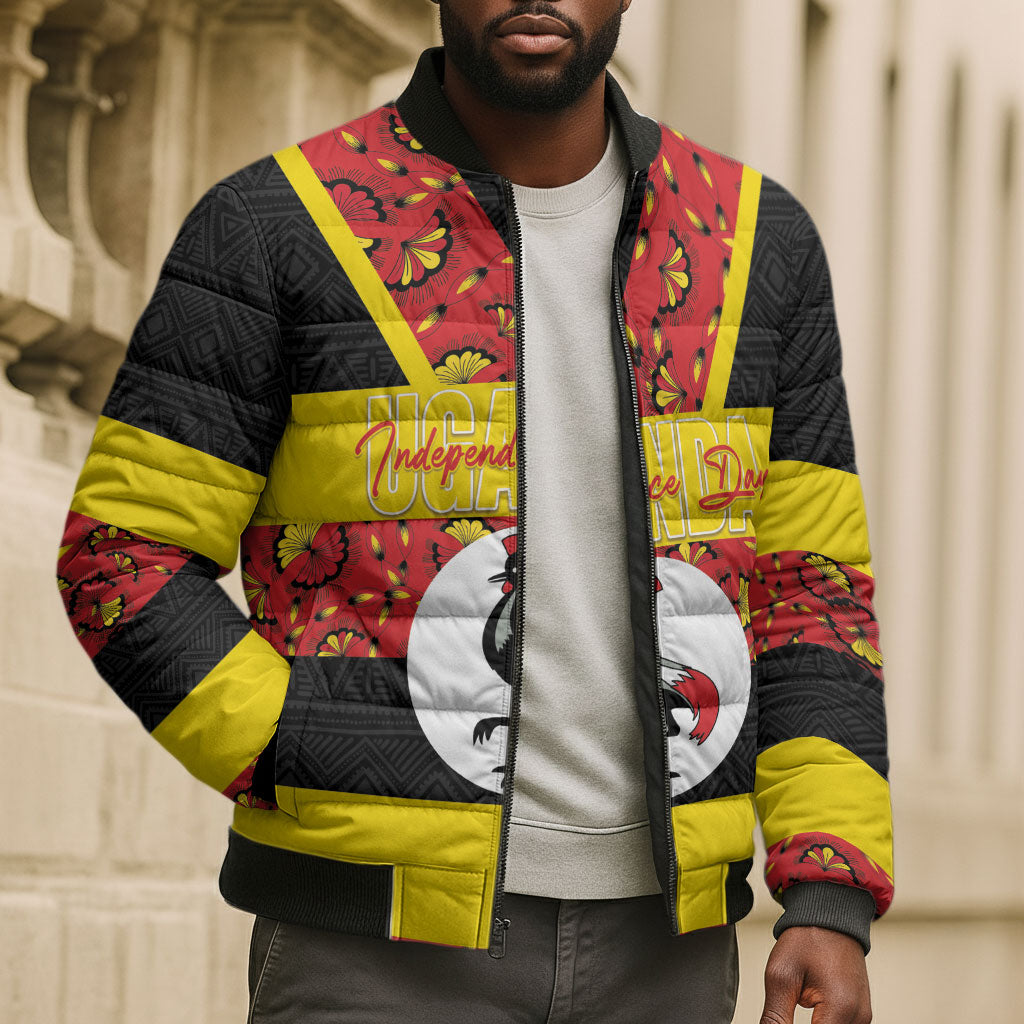 Personalized Uganda Independence Day Bomber Puffer Jacket Ugandan Kitenge African Pattern