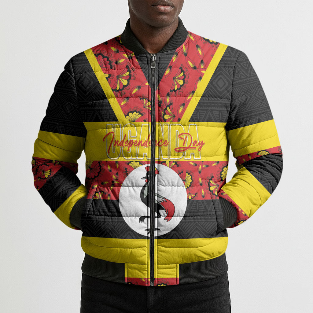 Personalized Uganda Independence Day Bomber Puffer Jacket Ugandan Kitenge African Pattern
