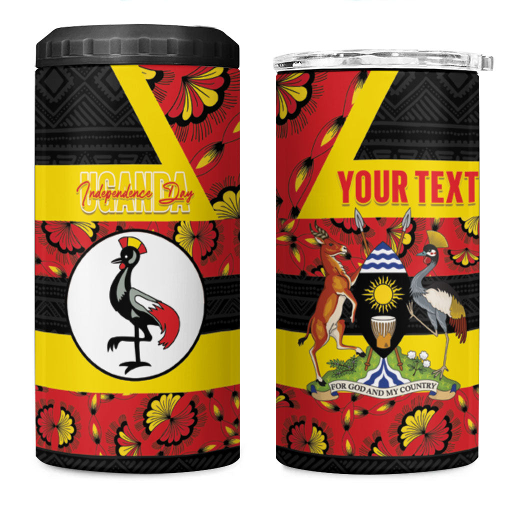 Personalized Uganda Independence Day 4 in 1 Can Cooler Tumbler Ugandan Kitenge African Pattern