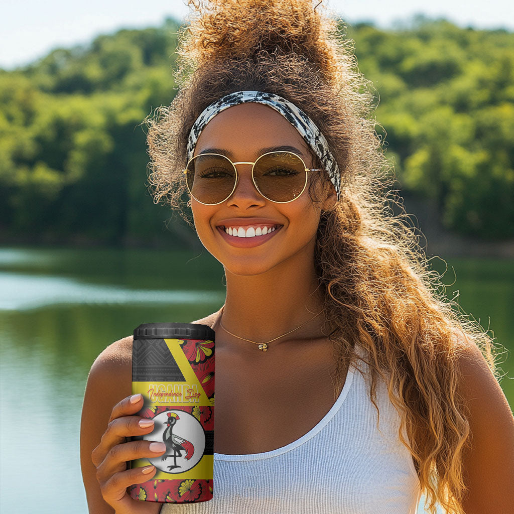 Personalized Uganda Independence Day 4 in 1 Can Cooler Tumbler Ugandan Kitenge African Pattern