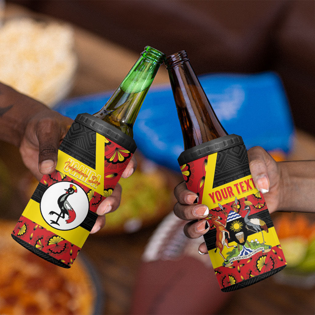 Personalized Uganda Independence Day 4 in 1 Can Cooler Tumbler Ugandan Kitenge African Pattern