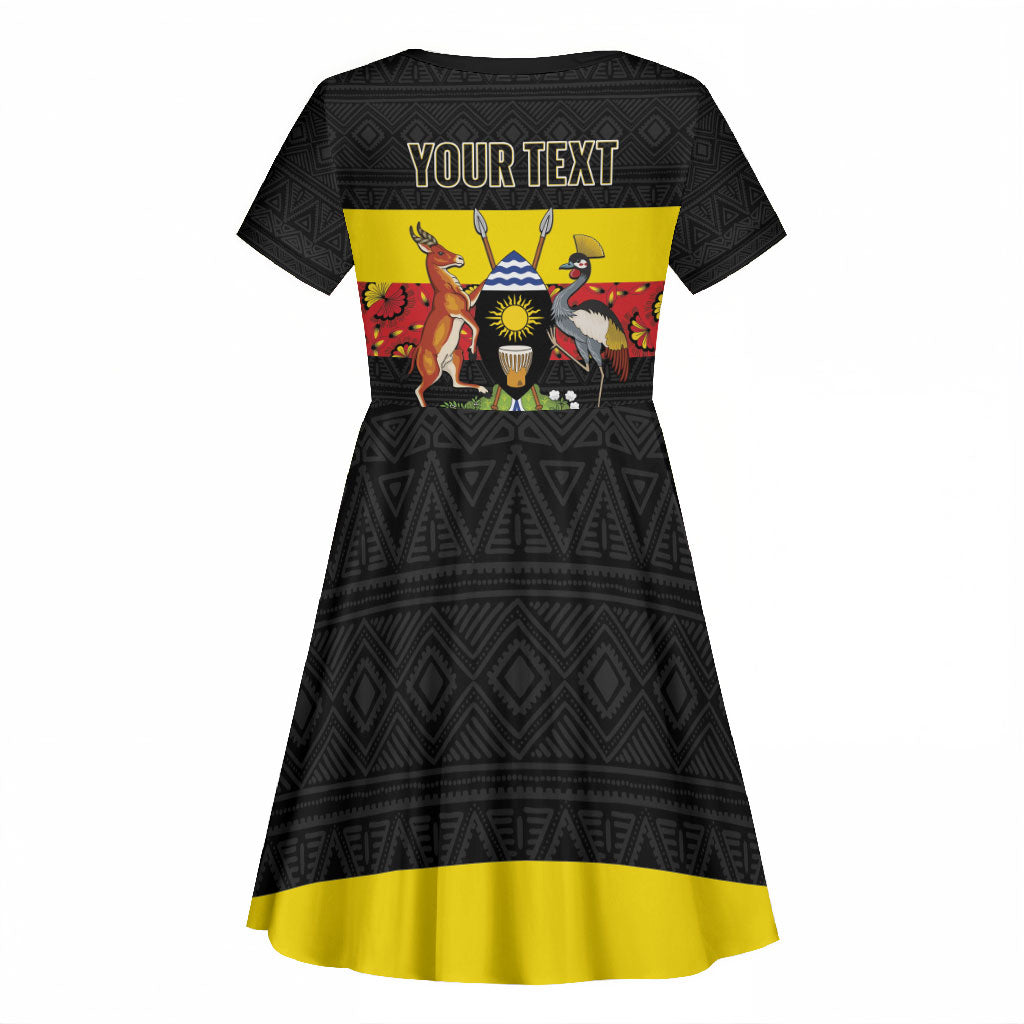 Personalized Uganda Independence Day Kid Short Sleeve Dress Ugandan Kitenge African Pattern