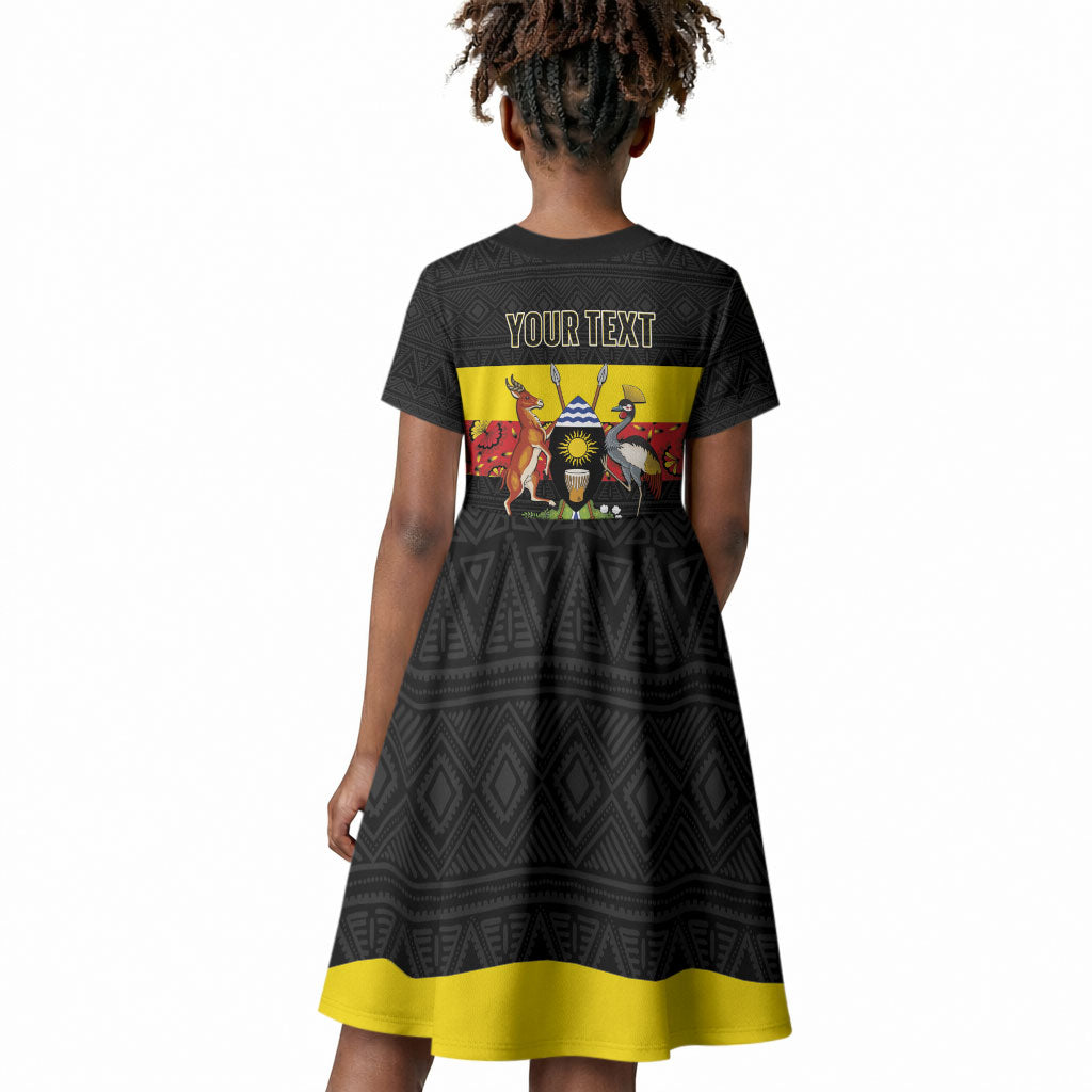Personalized Uganda Independence Day Kid Short Sleeve Dress Ugandan Kitenge African Pattern