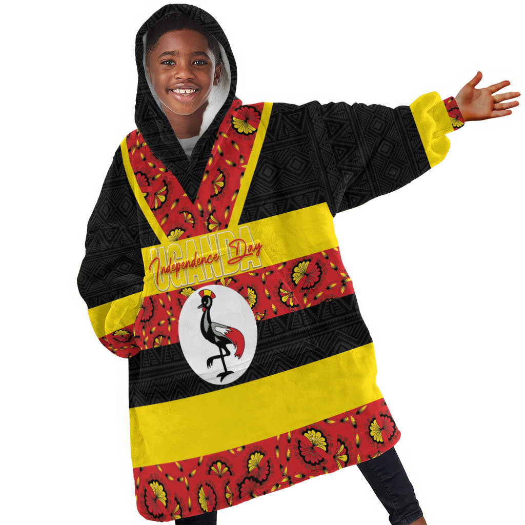Personalized Uganda Independence Day Kid Wearable Blanket Hoodie Ugandan Kitenge African Pattern