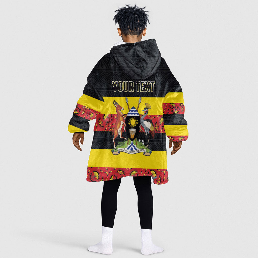 Personalized Uganda Independence Day Kid Wearable Blanket Hoodie Ugandan Kitenge African Pattern