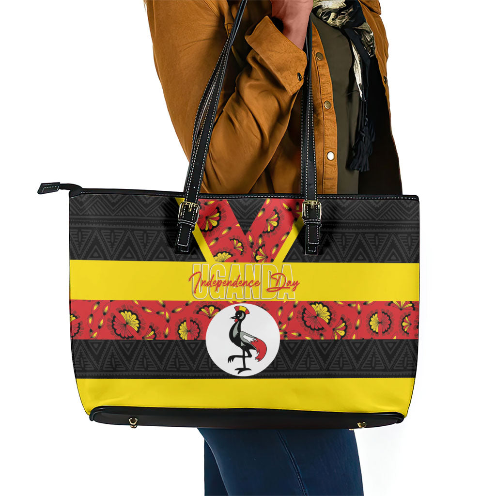 Uganda Independence Day Leather Tote Bag Ugandan Kitenge African Pattern