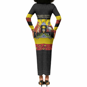 Personalized Uganda Independence Day Long Sleeve Bodycon Dress Ugandan Kitenge African Pattern
